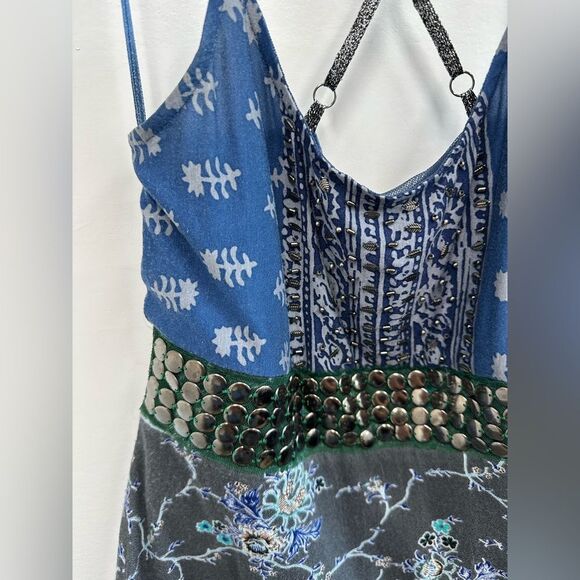 Vintage Free People Spaghetti Strap Cross Back Boho Floral Mini Dress Size XS - Picture 6 of 13